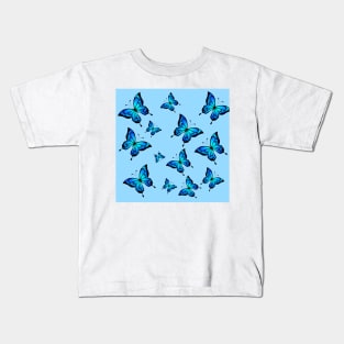 Blue Butterfly Pattern Kids T-Shirt